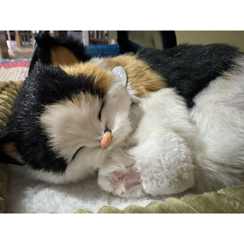 Perfect Petzzz Pets Calico Cat Sleeping Breathing Realistic Cat Toy Plush Works